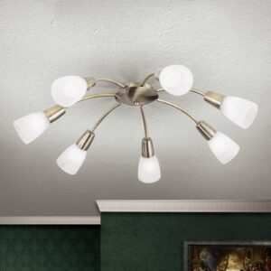 Svítidlo Orion starožitná mosaz/bílá ocel/sklo