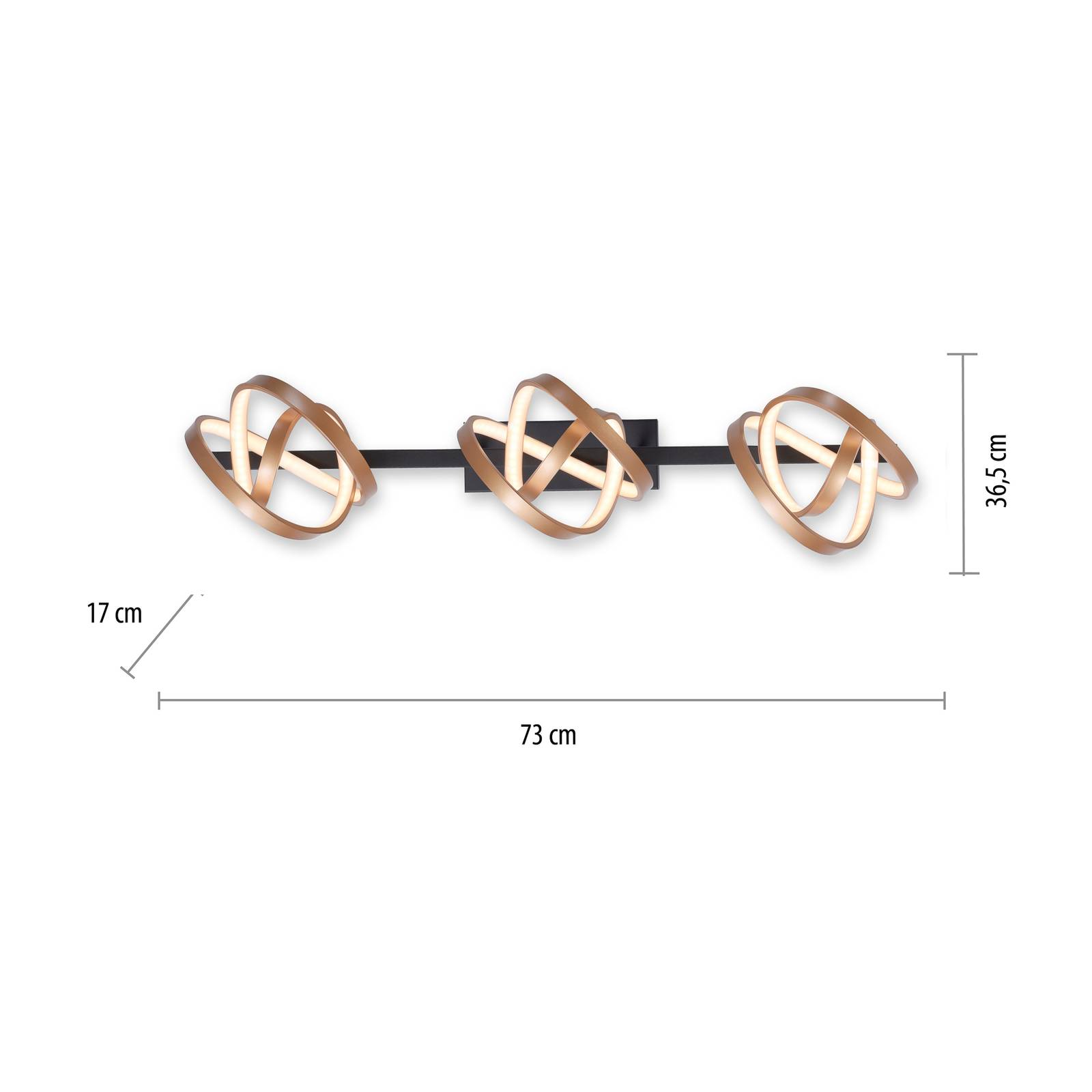 Paul Neuhaus LED stropní světlo Loop, stmívatelné, 3 zdroje, Obývací pokoj / jídelna, plast, hliník, železo, 36W, P: 73 cm, L: 17 cm, K: 36.5cm - Image 5
