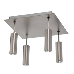 Pujol Iluminación LED stropní reflektor Tub, matný nikl, 4 zdroje, Obývací pokoj / jídelna, ocel, 5W, Energetická třída: F, P: 30 cm, L: 30 cm, K: 21cm