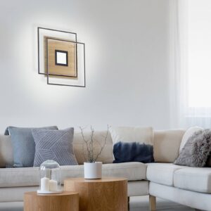 Svítidlo Q-Smart-Home dřevěný dekor/černá železo/plast