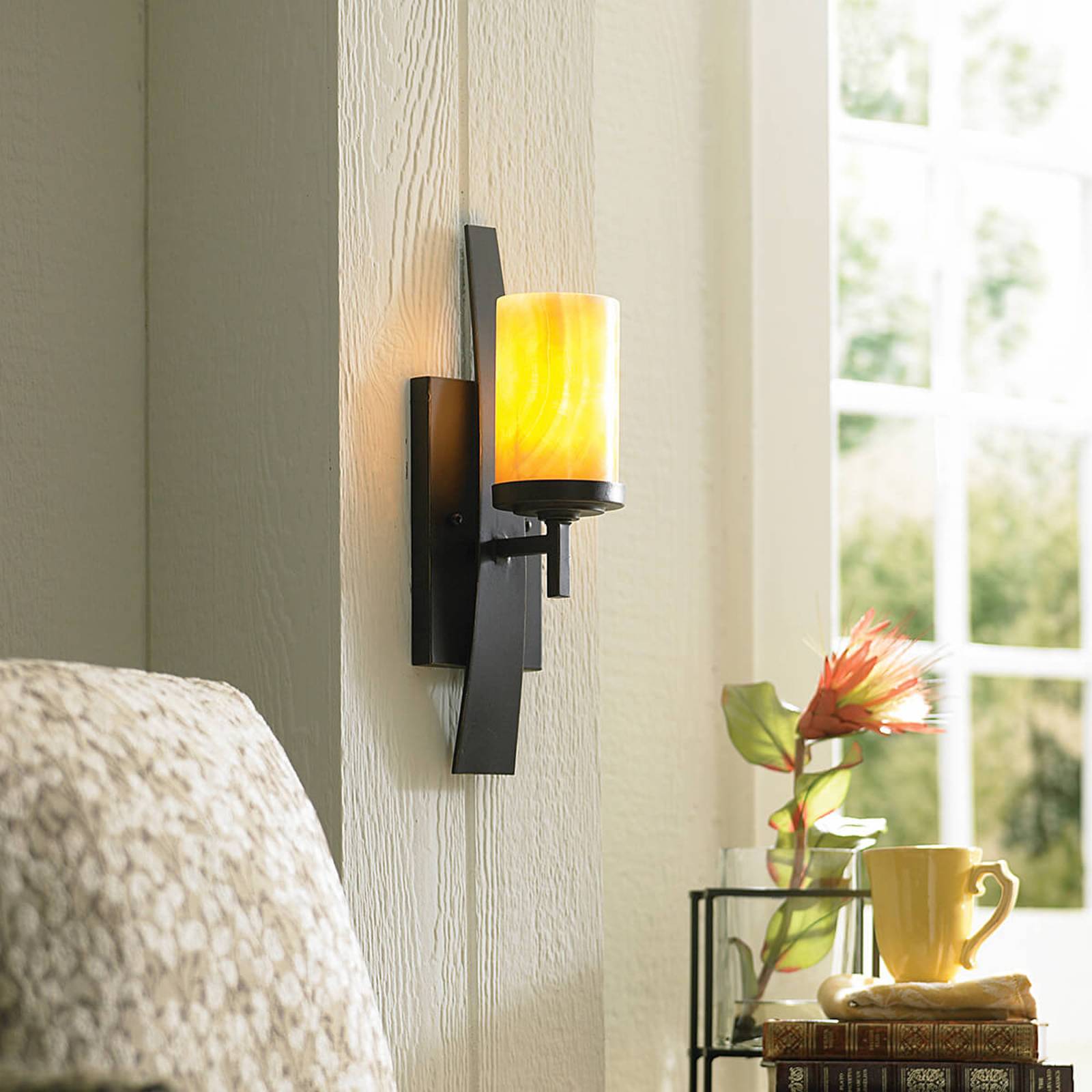 QUOIZEL Nástěnné světlo Kyle se stínidlem z onyxu, Obývací pokoj / jídelna, železo, onyx, E27, 100W, L: 11.4 cm, K: 40.6cm - Image 4