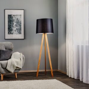 Svítidlo Rothfels dub přírodní/černá dřevo/chintz/železo/hliník