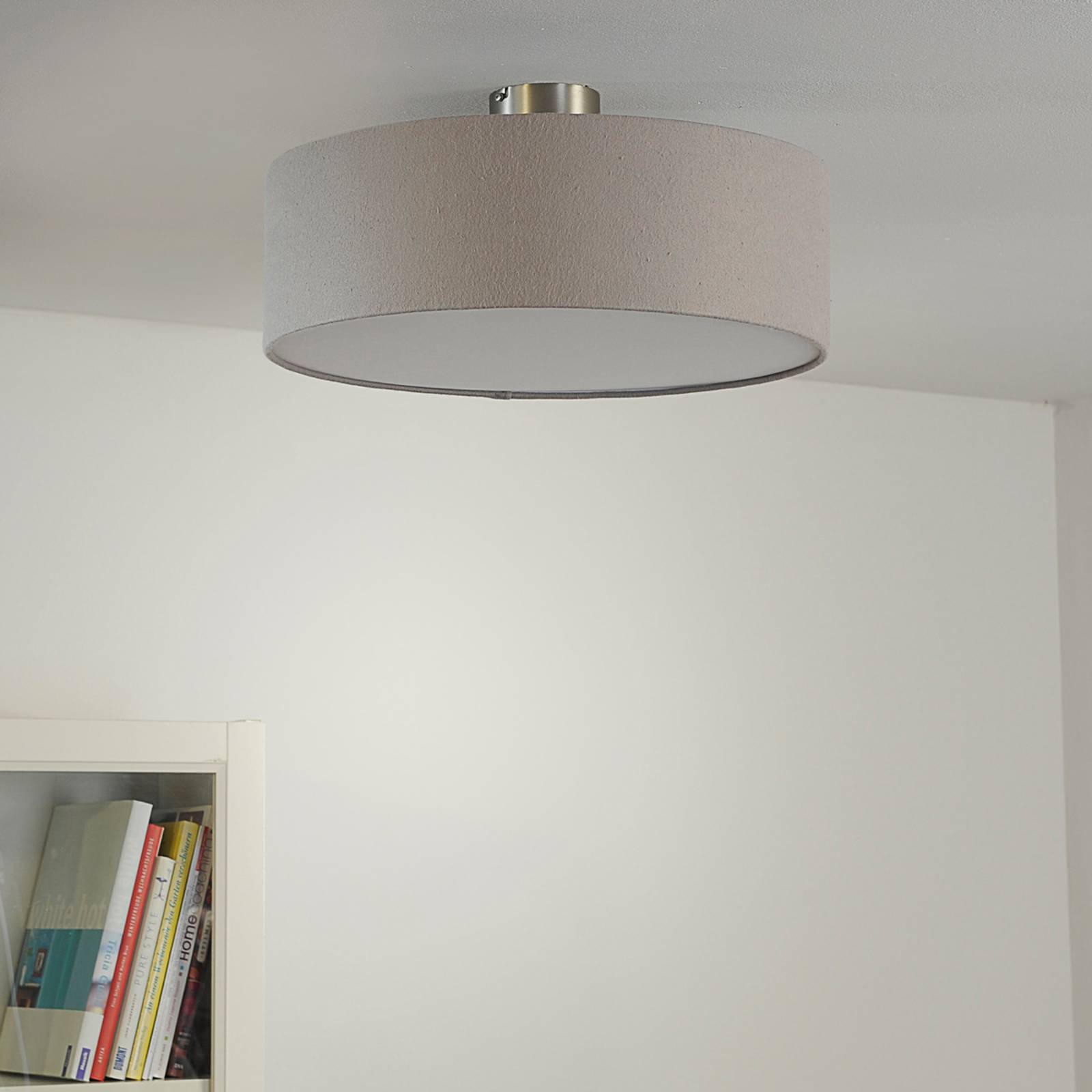 quitani Stropní svítidlo Quitani Gala, Ø 50 cm, šedé plstěné stínidlo, Obývací pokoj / jídelna, Ocel, hliník, plsť, chintz, E27, 40W, K: 23cm - Image 3