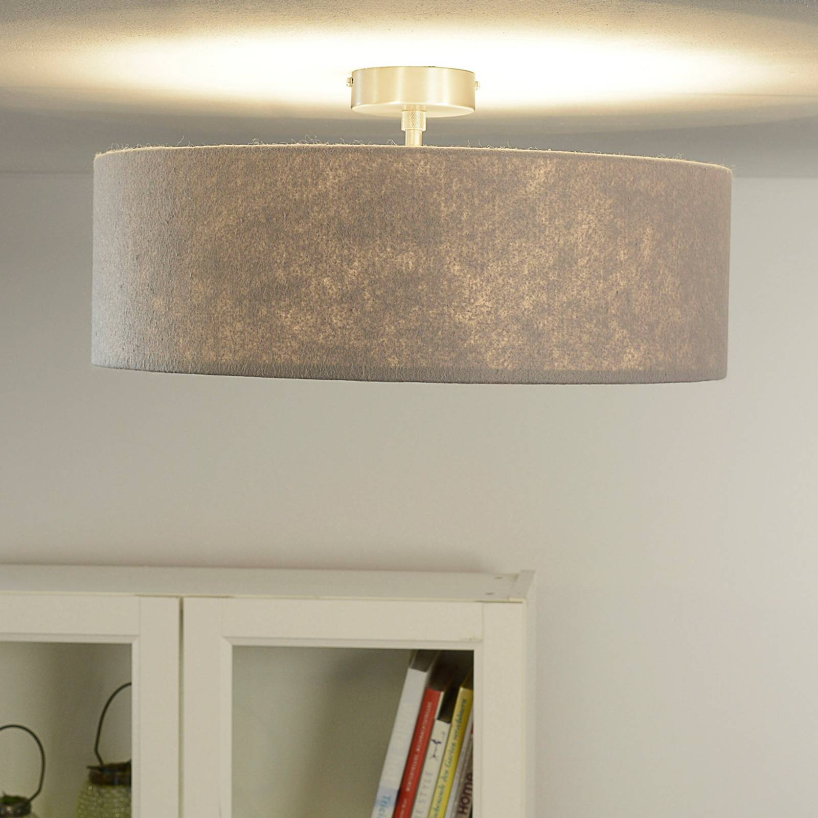 quitani Stropní svítidlo Quitani Gala, Ø 50 cm, šedé plstěné stínidlo, Obývací pokoj / jídelna, Ocel, hliník, plsť, chintz, E27, 40W, K: 23cm - Image 4