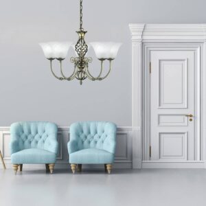 Svítidlo Searchlight starožitná mosaz/bílá kov/sklo