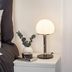 Svítidlo TECNOLUMEN opálová bílá/nikl/černá ručně foukané opálové sklo/niklovaný kov/textil