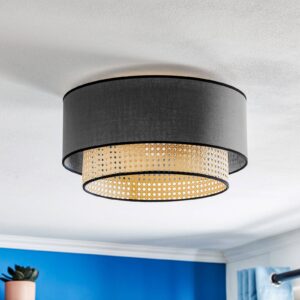 Svítidlo Duolla černý/béžový ratan/bavlna