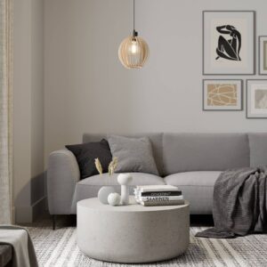 Svítidlo Envostar černá/světlé dřevo kov/textil/březová překližka