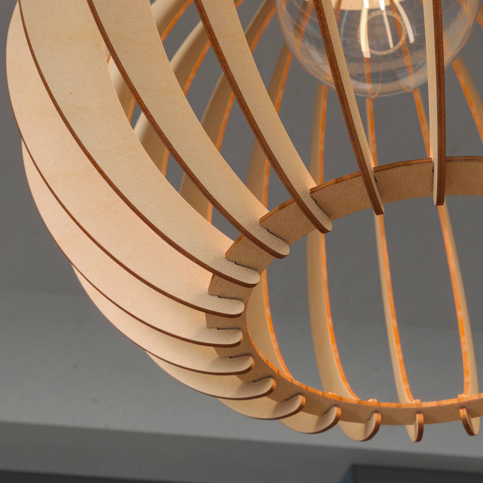 Envostar Hliněná závěsná lampa březová překližka Ø 40 cm, Obývací pokoj / jídelna, Kov, textil, březová překližka, E27, 15W - Image 4