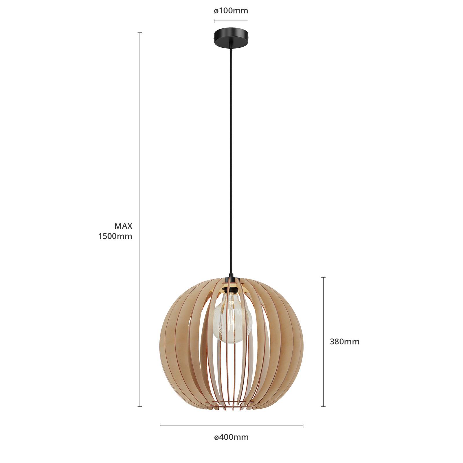 Envostar Hliněná závěsná lampa březová překližka Ø 40 cm, Obývací pokoj / jídelna, Kov, textil, březová překližka, E27, 15W - Image 5