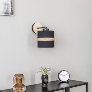 Svítidlo Euluna černá/světlé dřevo dřevo/textil/kov