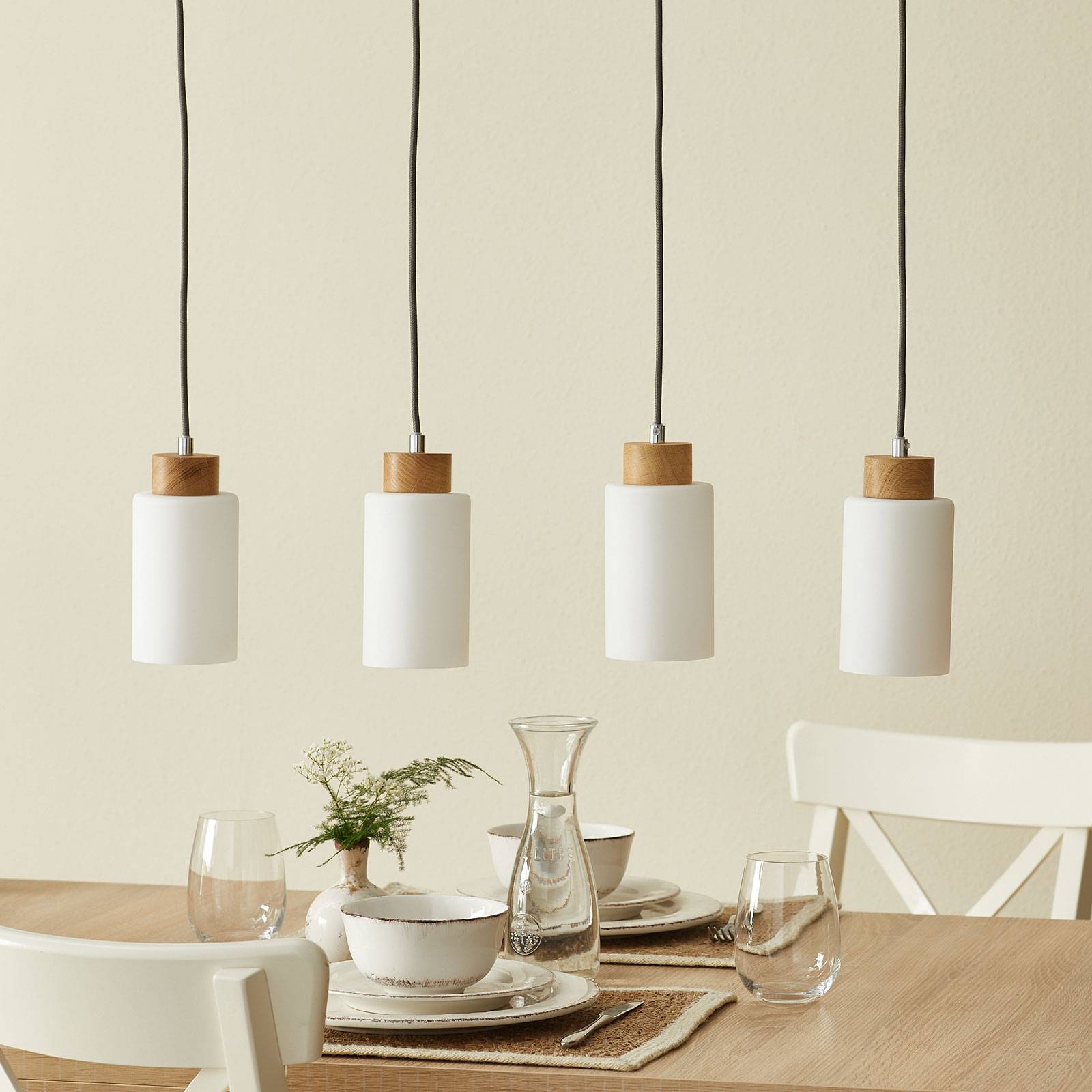 Spot-Light Podélné závěsné světlo Bosco dub 4 žárovky, Obývací pokoj / jídelna, sklo, dřevo, kov, E27, 60W, P: 74 cm, L: 9.5 cm - Image 2