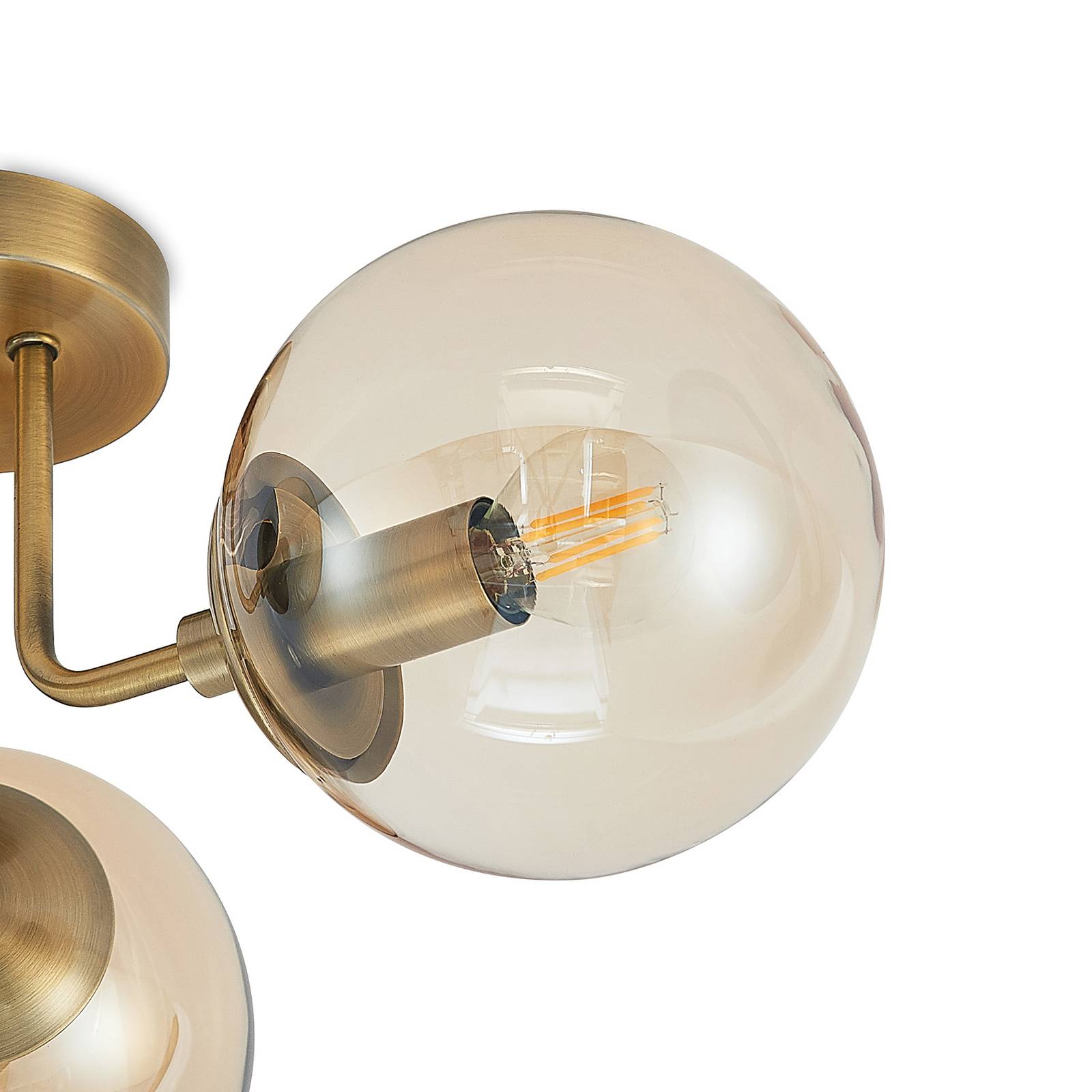 Lindby Arnella stropní světlo, mosaz, jantar, Obývací pokoj / jídelna, železo, sklo, E14, 10W, K: 20cm - Image 5