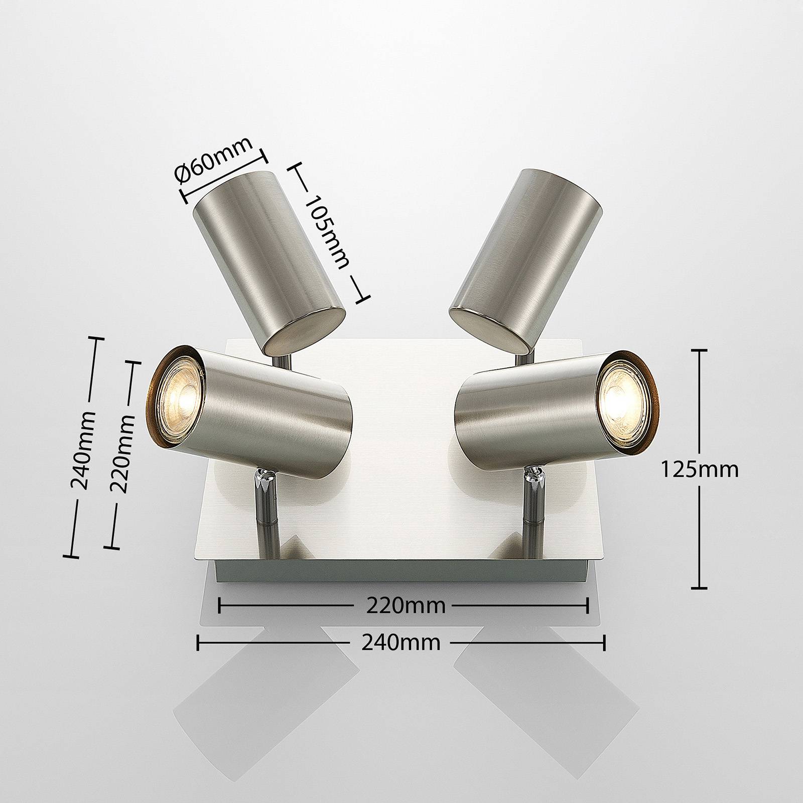 Lindby Joffrey stropní světlo, čtyřžárovkové, nikl, Obývací pokoj / jídelna, kov, GU10, 35W, P: 24 cm, L: 24 cm, K: 12.5cm - Image 2