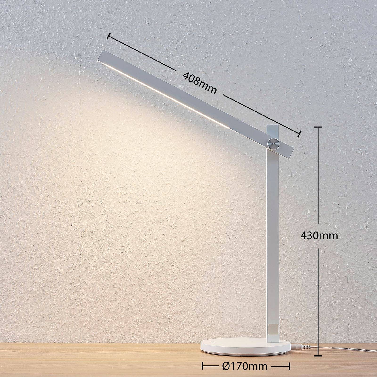 Lindby Loretta LED stolní lampa, CCT, bílá, Pracovna / kancelář, plast, kov, 5.5W, L: 17 cm, K: 43cm - Image 3