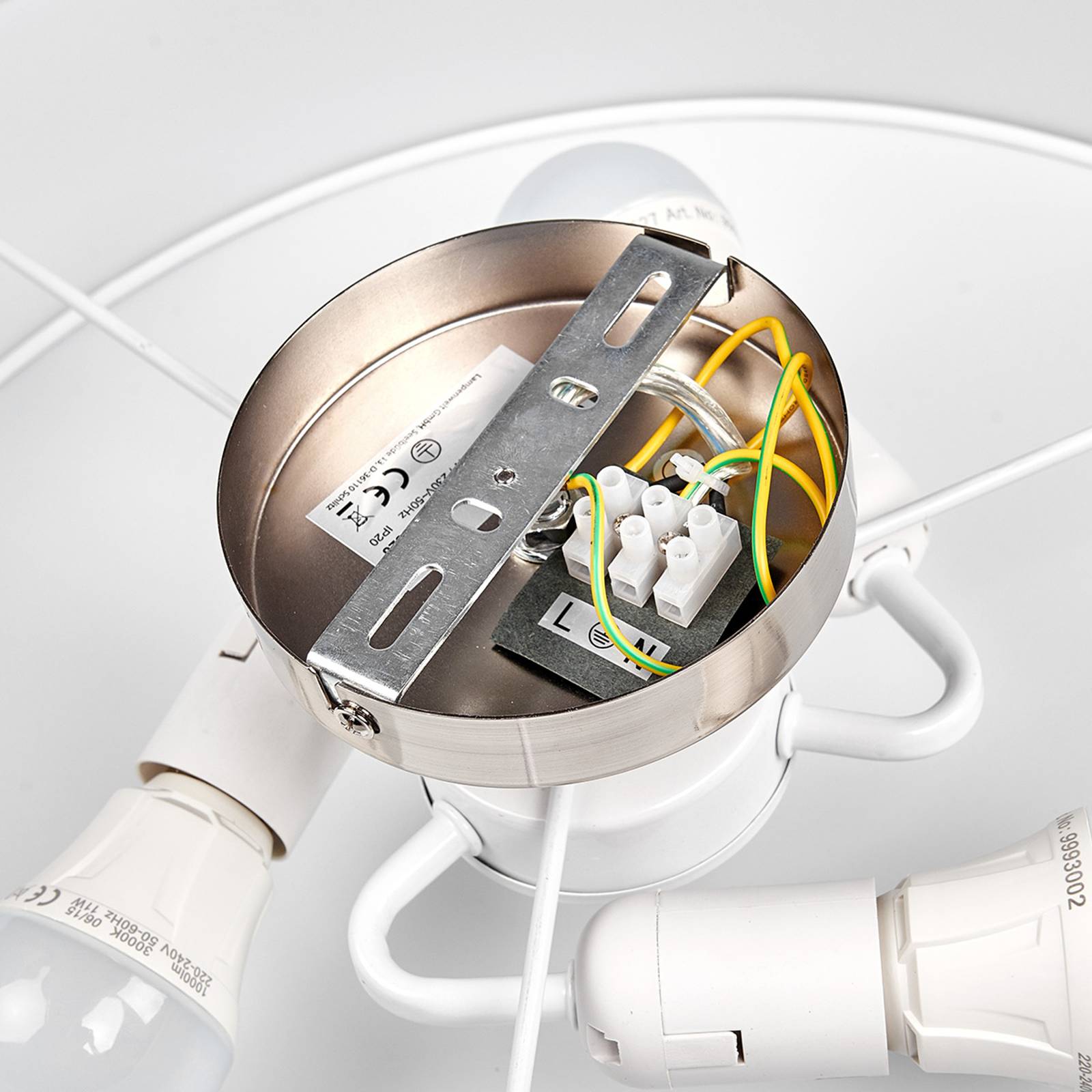 Lindby Stropní svítidlo Sebatin, Ø 50 cm, krémová, tkanina, E27, Ložnice, Tkanina, kov, E27, 11W, K: 17cm - Image 3