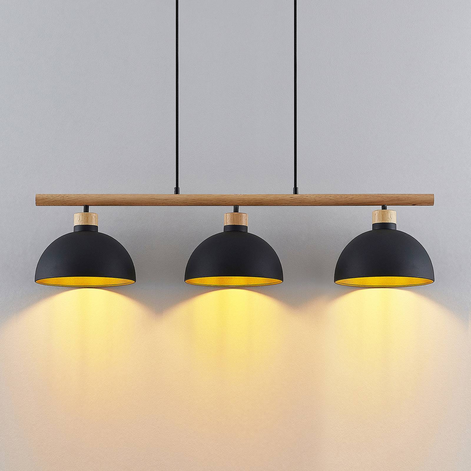 Lindby Tirzana závěsné světlo, tři zdroje, černá, Obývací pokoj / jídelna, železo, kaučuk, E27, 60W, P: 100 cm, L: 25 cm - Image 4