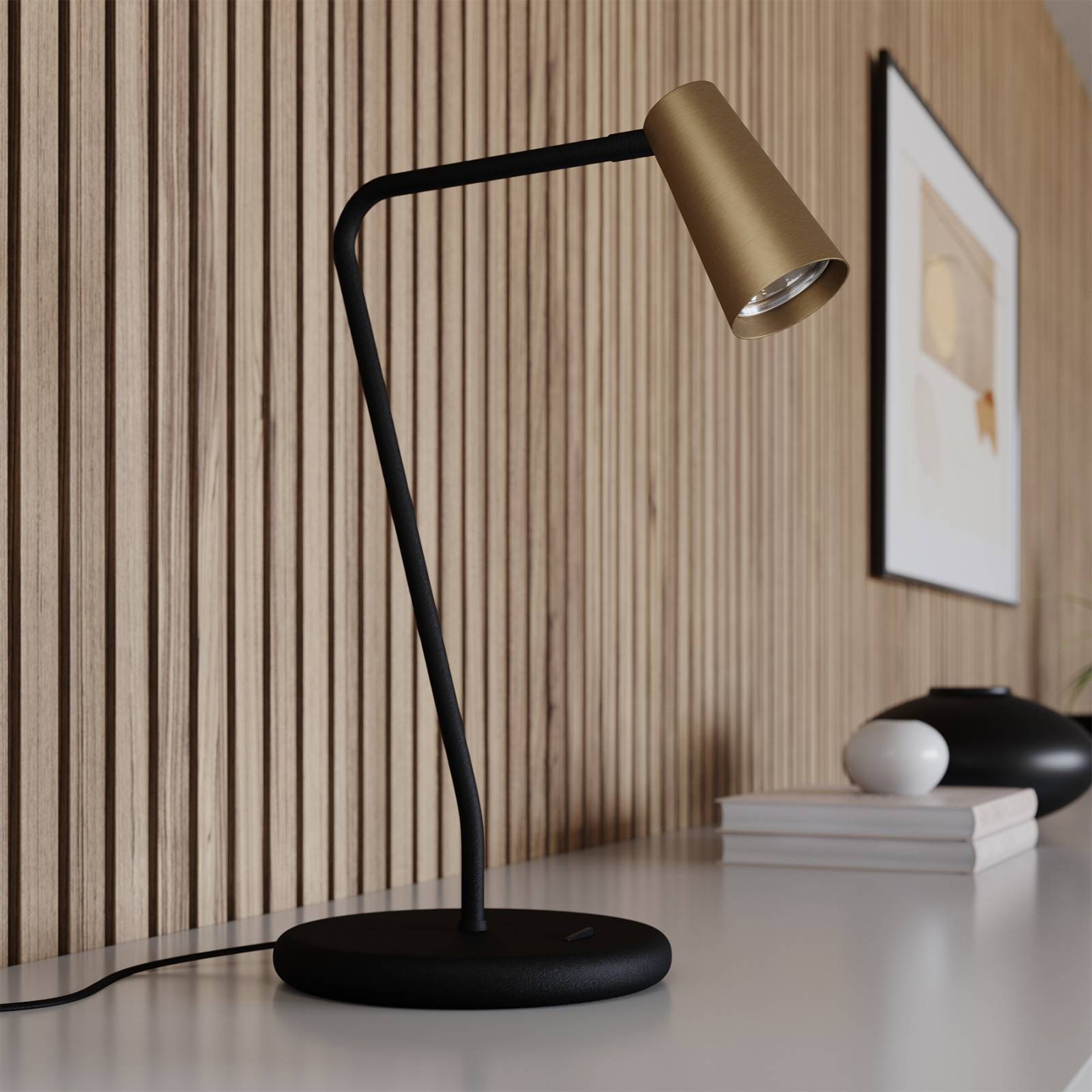 Lucande Angelina stolní lampa, mosaz-zlatá, Pracovna / kancelář, kov, GU10, 8W, L: 20 cm, K: 42cm - Image 5