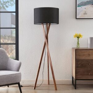 Svítidlo Lucande černé/ořech Tkanina/ořechové dřevo