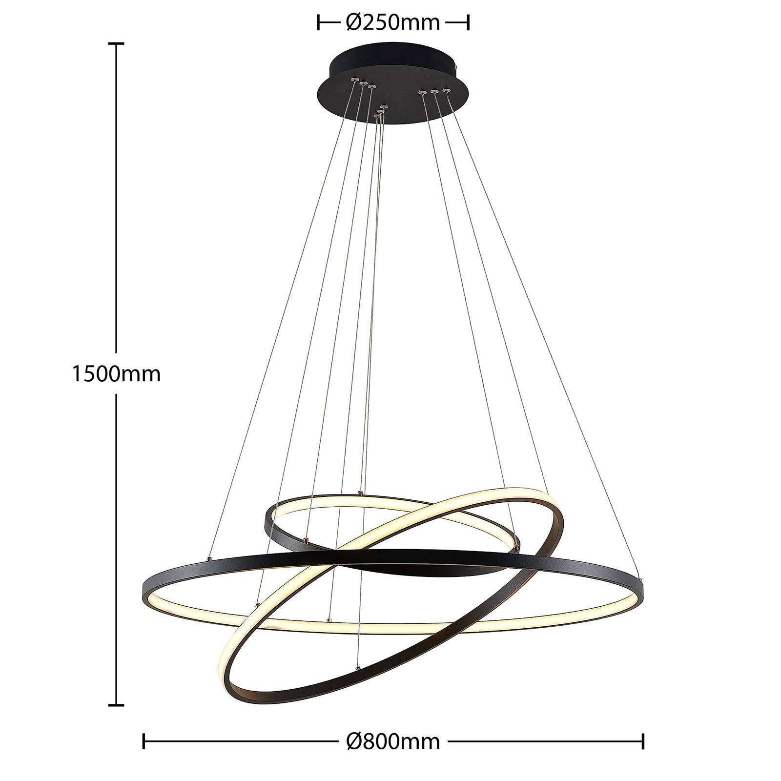 Lucande LED závěsné světlo Ezana, černá, kov, Ø 80cm, Obývací pokoj / jídelna, Hliník, silikon, železo, 52W - Image 5