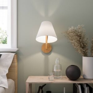 Svítidlo Lucande bílá/dub tmavý látka/dřevo