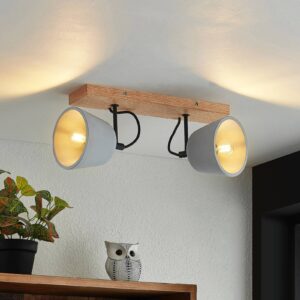 Svítidlo Lucande světlé dřevo/šedá beton/dubové dřevo