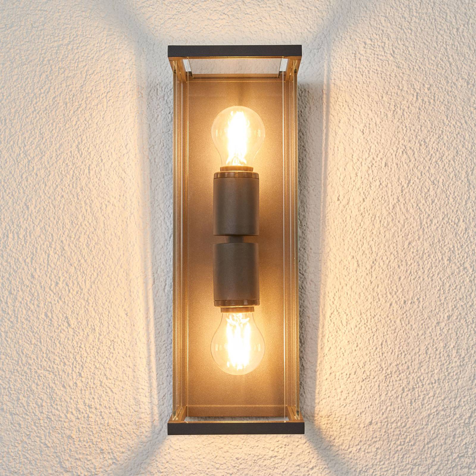 Lucande Skleněné venkovní nástěnné světlo Annalea, hliník, sklo, E27, 15W, L: 14 cm, K: 40cm - Image 2