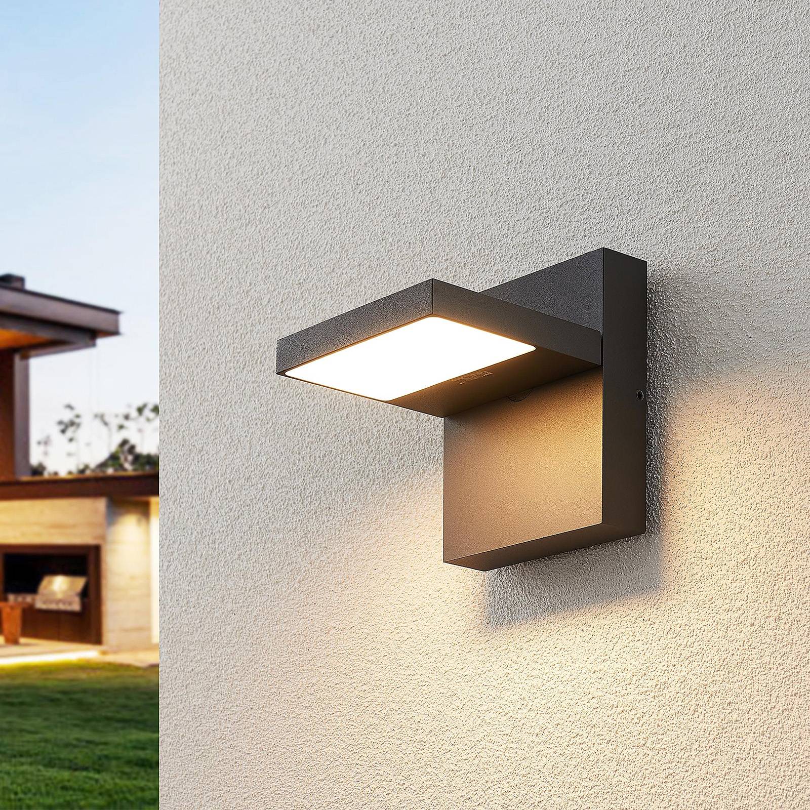 Lucande Venkovní nástěnná LED lampa Silvan, tmavě šedá, hliník, plast, 12W, L: 14 cm, K: 16.1cm - Image 2