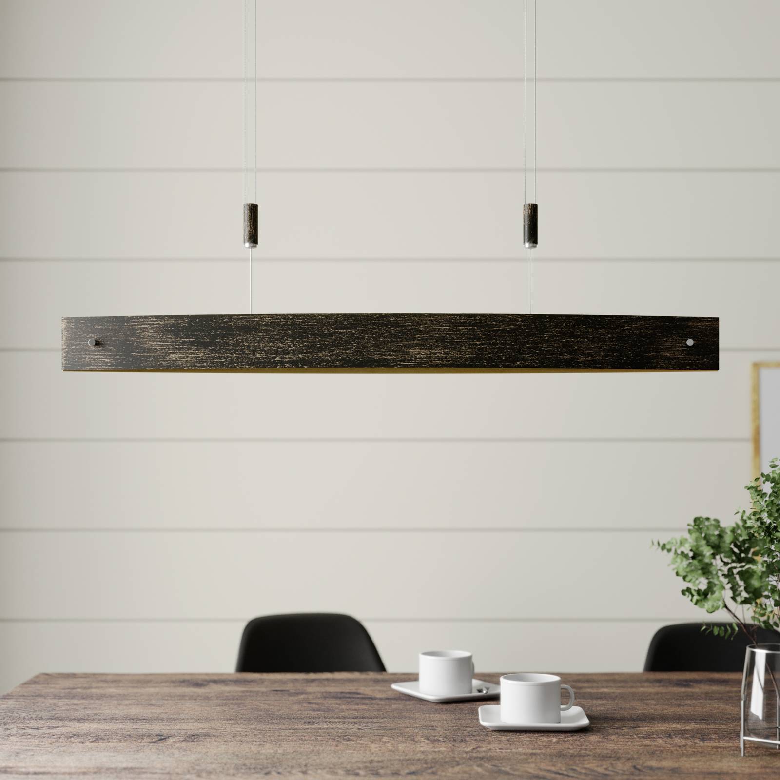 Lucande Závěsné LED světlo Lio v černé se zlatým dekorem, Obývací pokoj / jídelna, kov, 5W, P: 99 cm, L: 9.5 cm, K: 8cm - Image 2