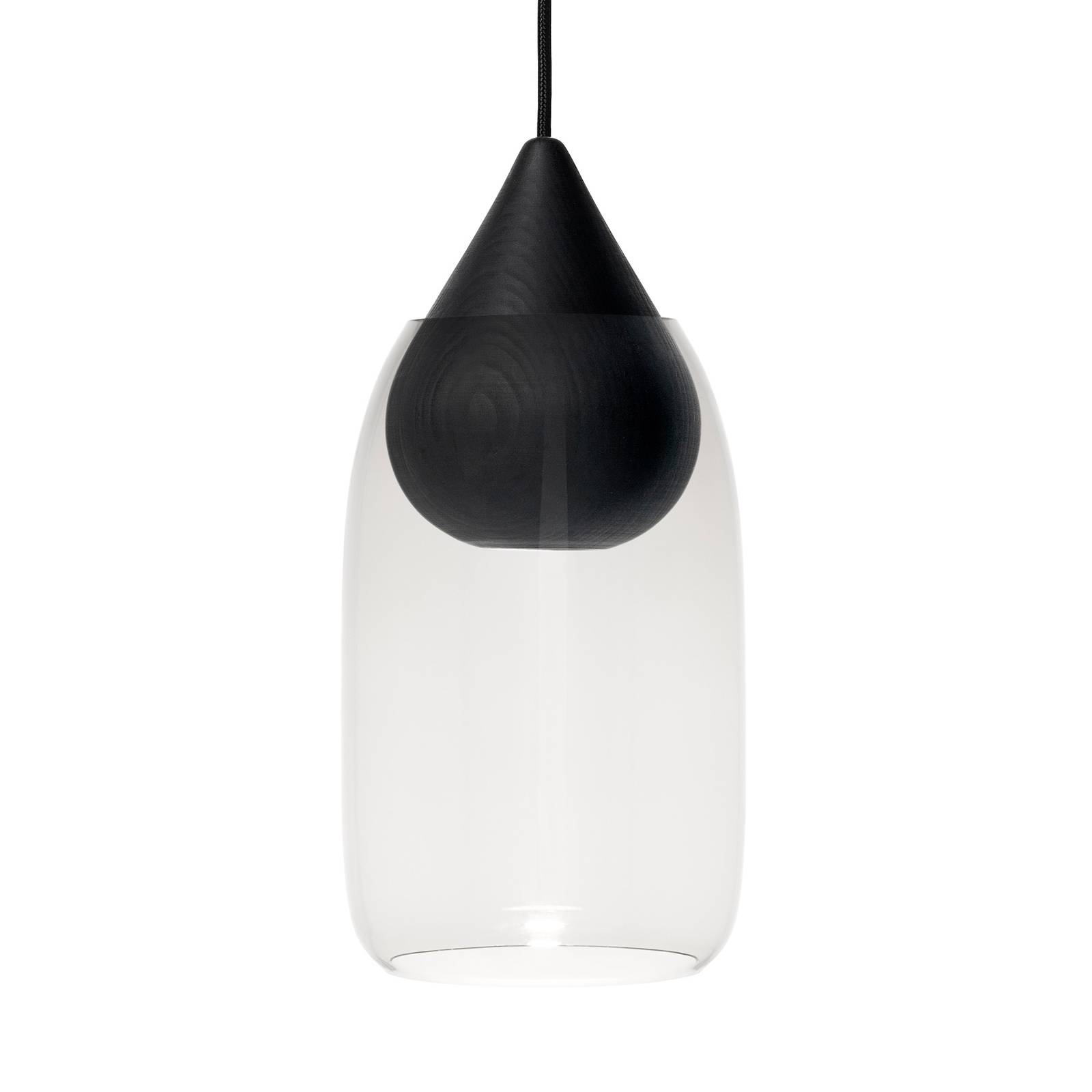 Svítidlo MATER černý/čirý lipové dřevo/foukané sklo