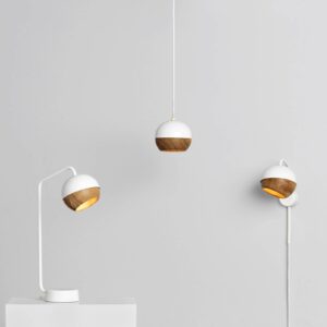 Svítidlo MATER bílá/světlé dřevo ocel/dubové dřevo/textil