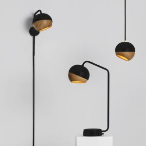 Svítidlo MATER černá/světlé dřevo ocel/dubové dřevo/textil