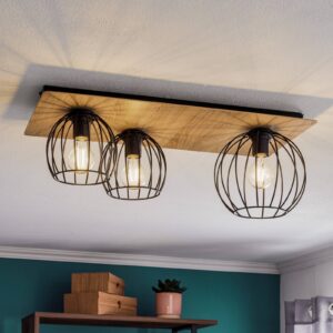 Svítidlo Euluna černá/světlé dřevo ocel/dubové dřevo/plast