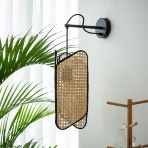 Svítidlo Lucande černá/světlé dřevo bambus/železo