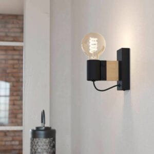 Svítidlo EGLO černá/přírodní ocel/dřevo