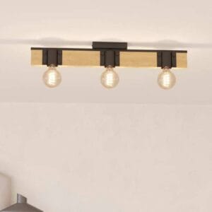 Svítidlo EGLO černá/přírodní ocel/dřevo