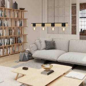 Svítidlo EGLO černá/přírodní ocel/dřevo