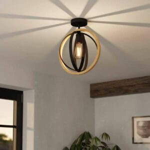 Svítidlo EGLO černá/hnědá ocel/dřevo