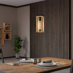 Svítidlo EGLO černá/hnědá ocel/dřevo