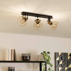 Svítidlo EGLO černá/mosaz kartáčovaná ocel/dřevo