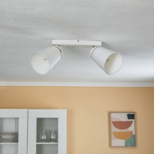 Svítidlo Lamkur bílá/světlé dřevo ocel/dřevo/textil