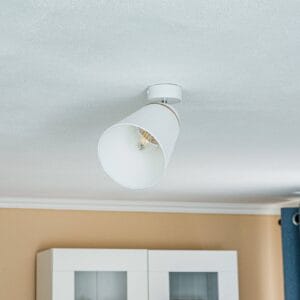 Svítidlo Lamkur bílá/světlé dřevo ocel/dřevo/textil