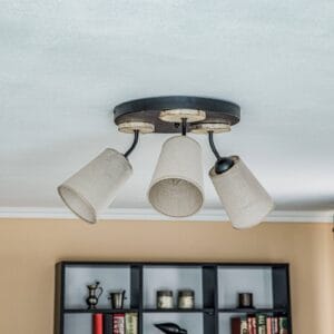 Svítidlo Lamkur černá/světlé dřevo/béžová ocel/dřevo/textil