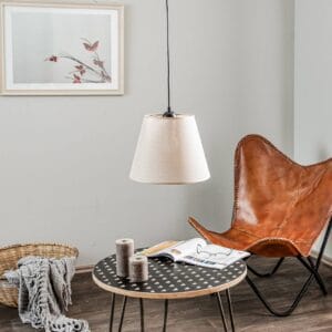 Svítidlo Lamkur černá/světlé dřevo/béžová ocel/dřevo/textil