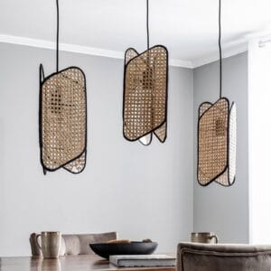 Svítidlo Lucande černá/světlé dřevo železo/bambus