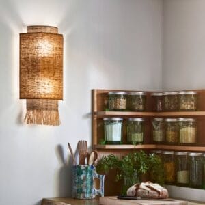 Svítidlo MARKET SET curry-žlutá/přírodní kov/len/lýko