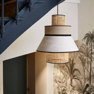 Svítidlo MARKET SET světlé dřevo/nude textilie/ratan/kov