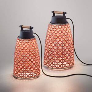 Svítidlo Bover grafitově hnědá/červená nerezová ocel/hliník/syntetické vlákno/teak/polykarbonát