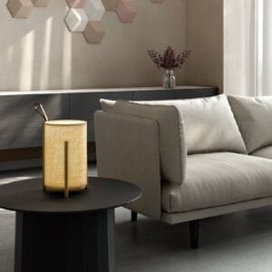 Svítidlo Carpyen přírodní béžová/dub přírodní/hnědá textilie z palmových vláken/dubové dřevo/kůže