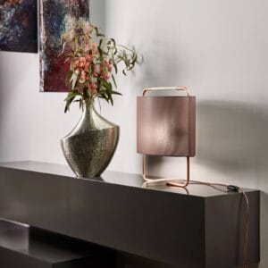 Svítidlo Carpyen lilek/matná měď/perleťově šedá textil/kov